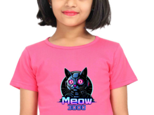 Girls' Classic "Meow 3000" Robotic Cat Cotton T-Shirt