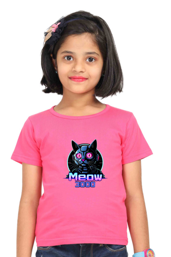Girls' Classic "Meow 3000" Robotic Cat Cotton T-Shirt