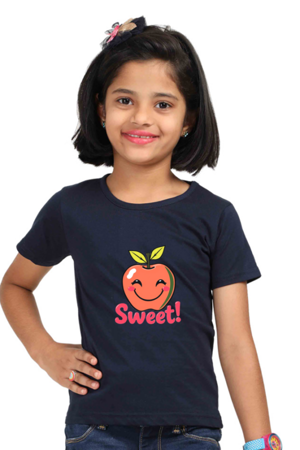 Girls' "Sweet" Apple Smile Cotton T-Shirt - Image 4