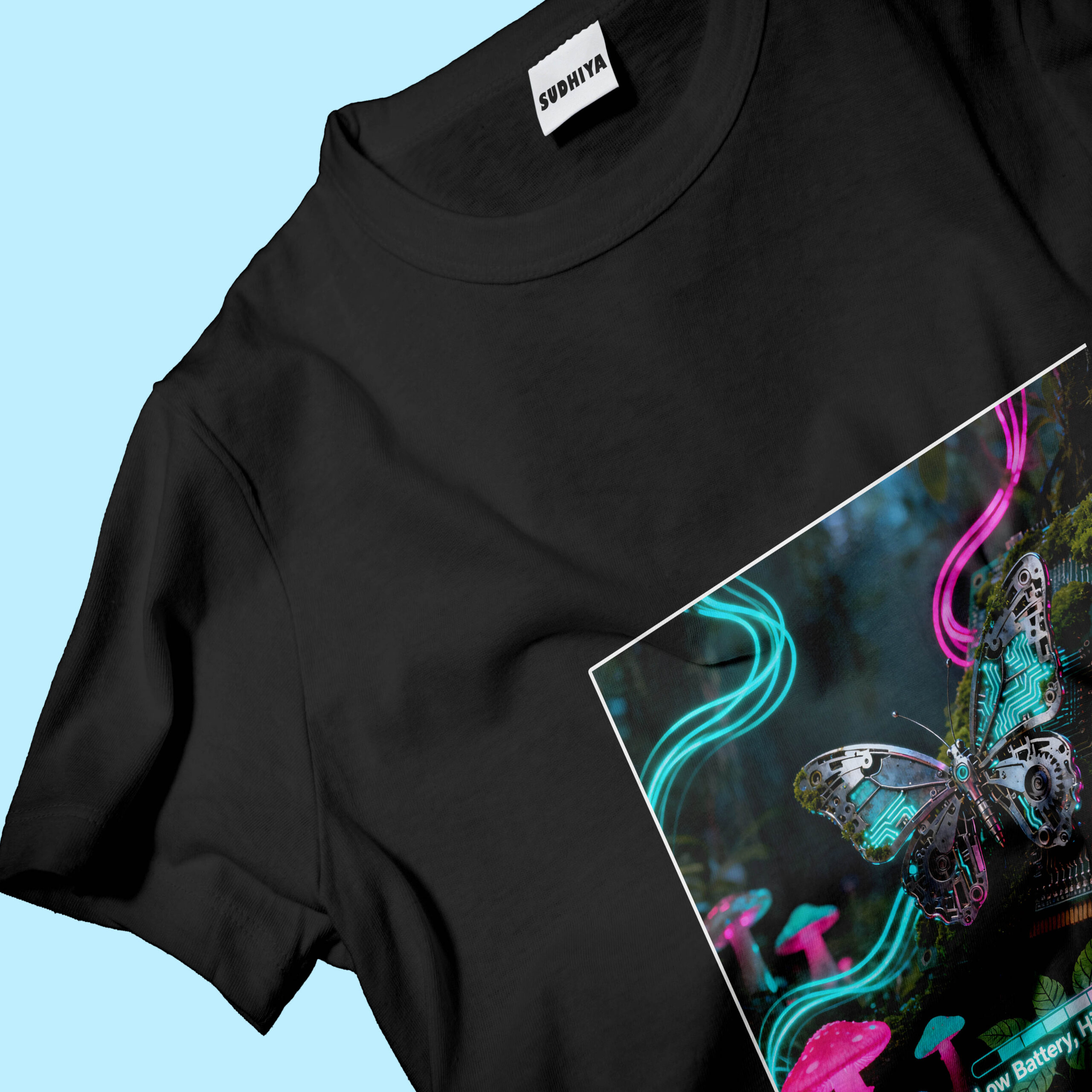 graphic tees, butterfly graphic tee, circuit butterfly, tech graphic tee, low battery high spirits, 100% cotton tee, bio-washed tee, pre-shrunk t-shirt