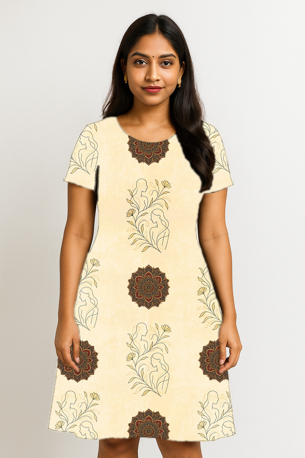 Graceful Floral Line-Art A-Line Dress