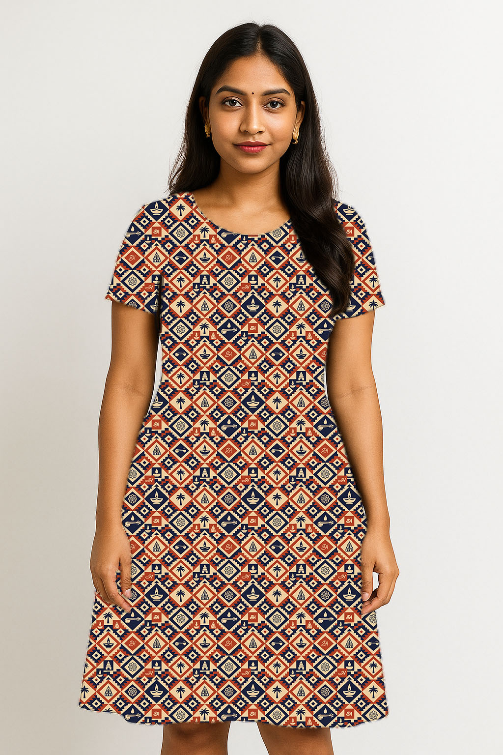 Bold Cultural Geometric A-Line Dress